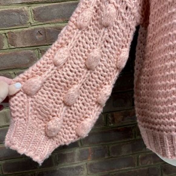 Favlux Fashion Peach Popcorn Bubble Sleeve Cardigan Sweater Size Small - Picture 3 of 7